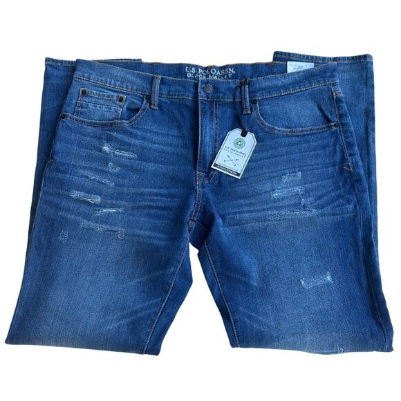 U.S. Polo Assn Men's Black Mallet Slim Fit Jeans W38 L32 Sexy Grunge Hip-Hop NWT - Picture 4 of 16